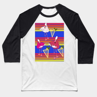 Flamingo Cocktails at Sunset Blue Baseball T-Shirt